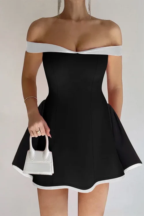 2025summer Off-shoulder Strapless Sexy Mini Dress Women Fashion Patchwork Sleeveless Backless High Waist A-line Club Party Dress