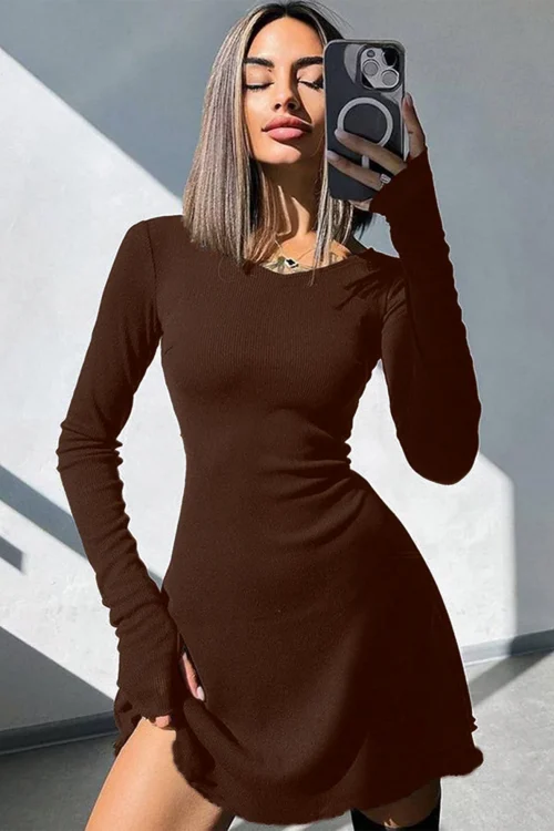 Women's Sexy Club Long Sleeve Mini Bodycon Dress Suitable For Nightclub, Family Party, Vacation, Leisure