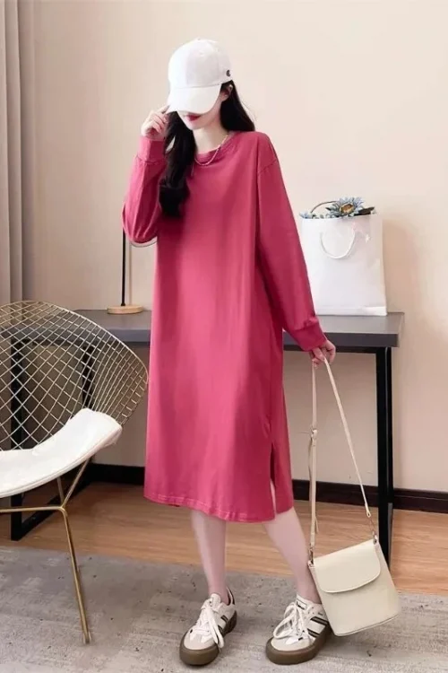 Loose Woman Long Sleeve Dress Y2k New in Autumn and Winter Kpop Harajuku Retro Elastic Beach Thic 100% Cotton Dresses for Women