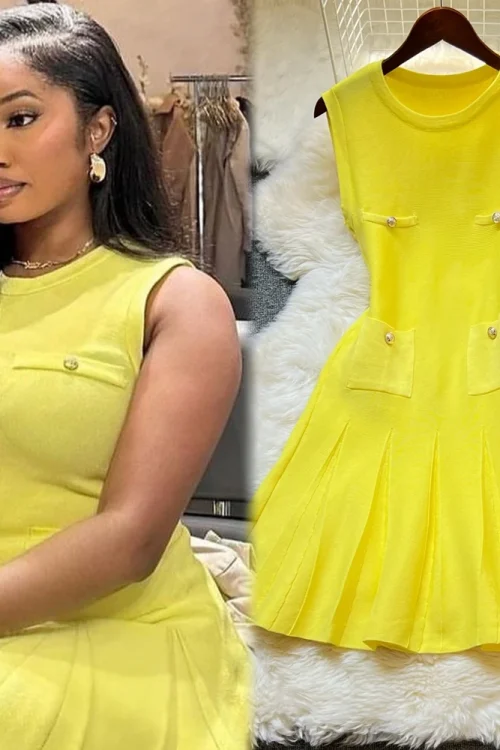 YuooMuoo Chic Fashion 2026 Summer Pleated Short Dress Women O-neck Slim Waist A-line Party Dress Streetwear Lady Outfits Vestido