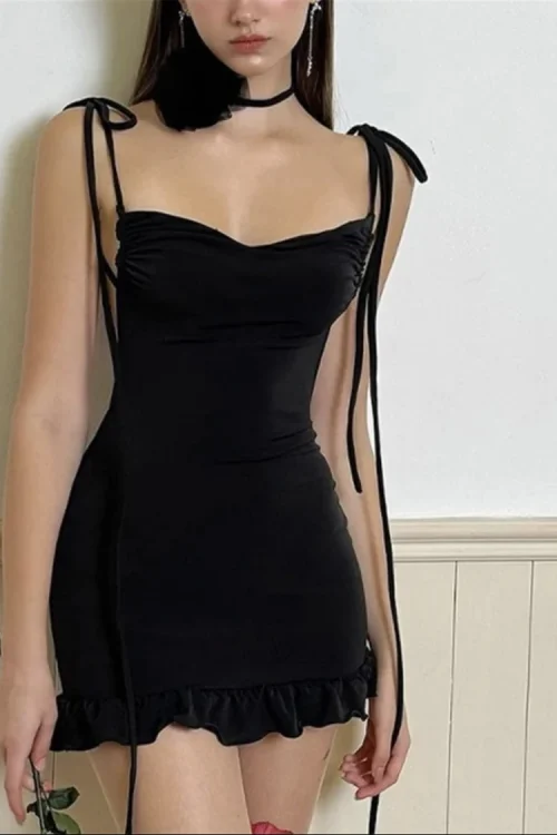 2024 European and American new dress with summer high-end feel Y2K sexy backless lace up spicy girl's hip hugging skirt